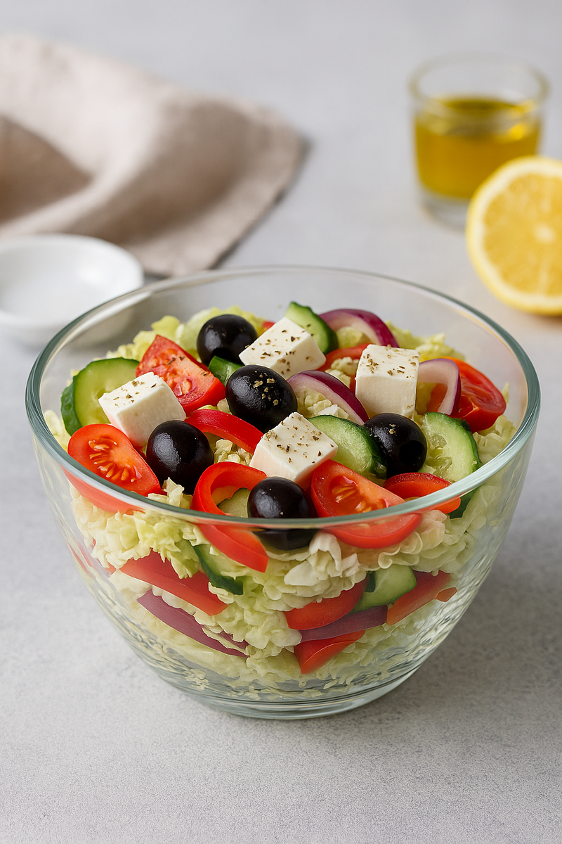 Греческий салат с пекинской капустой: свежий акцент на новогоднем столе